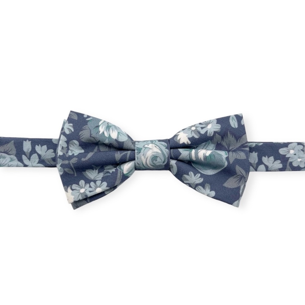 Steel Blue Floral Pattern Pre-Tied Boys Bow Tie